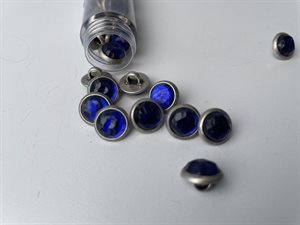 Metalknap - flot blå med sølv kant, 11 mm
